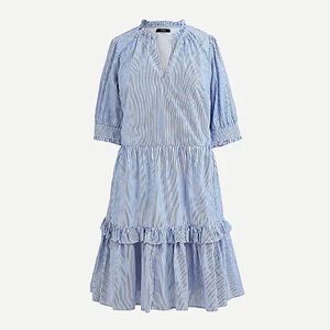 J.Crew Ruffleneck tiered popover dress in bankers blue stripe, Sz S. EUC